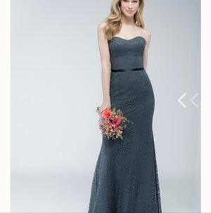 Size 12 charcoal lace slim Aline w/ spaghetti straps evening gown by Wtoo NWT